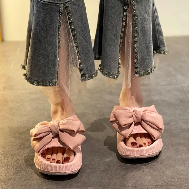 Women's Oversized-Bow Platform Slides, EVA Indoor-Outdoor Slippers, EU Sizes 36-45