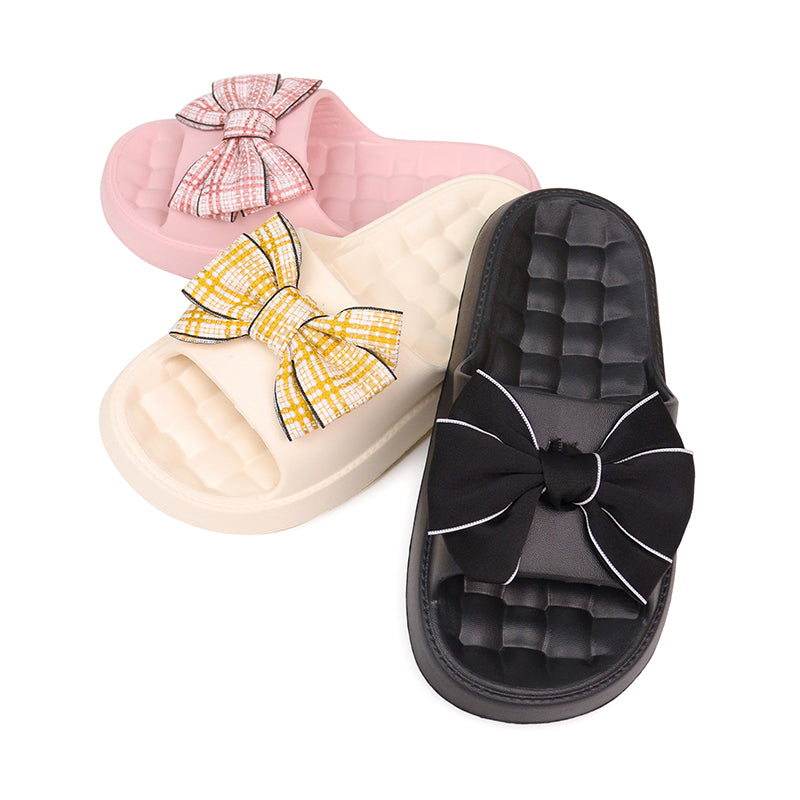 Women’s Oversized Bow Platform Slides, Soft-Look Upper and Chunky Open-Toe Sole