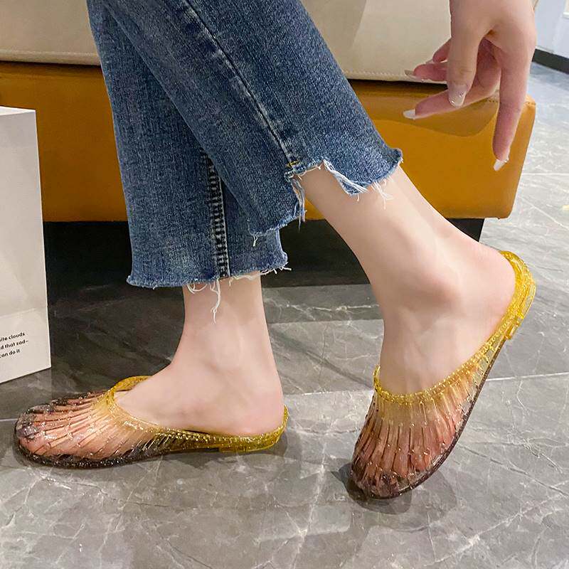 Women Crystal Closed‑Toe Hollow Slides, Non‑Slip Plastic Jelly Mules for Bathroom Home Beach Summer