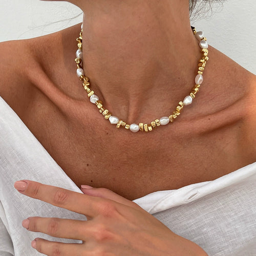 Gold-tone pearl layered necklace by Yoshan, detail view 2