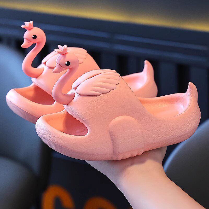 Cute Swan Kids Slippers, Non‑Slip Odor‑Resistant Lightweight Open‑Toe Summer Shower Slides for Boys Girls Toddlers