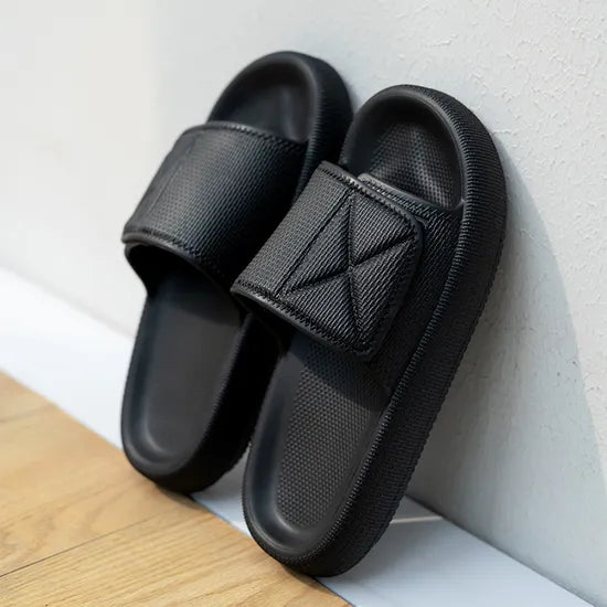 Geometric Adjustable-Strap EVA Platform Slides, Monochrome Open-Toe Slippers, EU Sizes 35-45