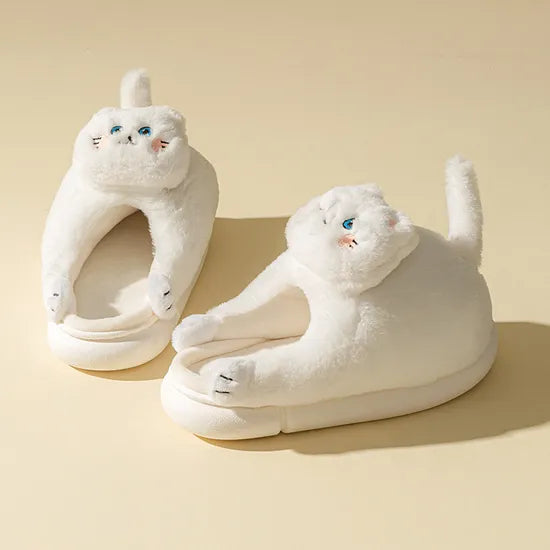 Cute Cat Fuzzy Indoor Slippers, Plush Winter House Shoes with PVC Outsole, Unisex Style
