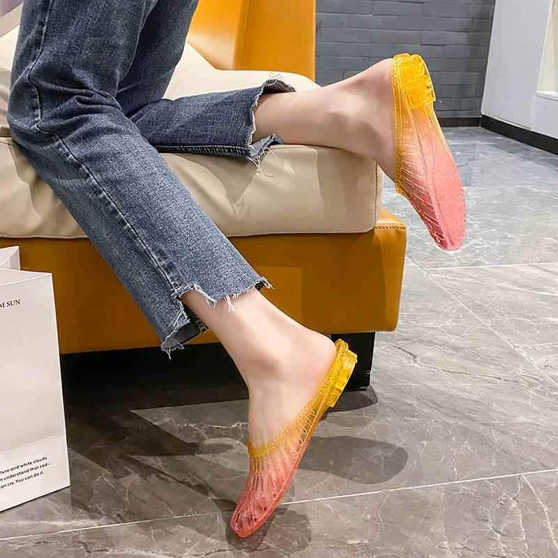 Women Crystal Closed‑Toe Hollow Slides, Non‑Slip Plastic Jelly Mules for Bathroom Home Beach Summer