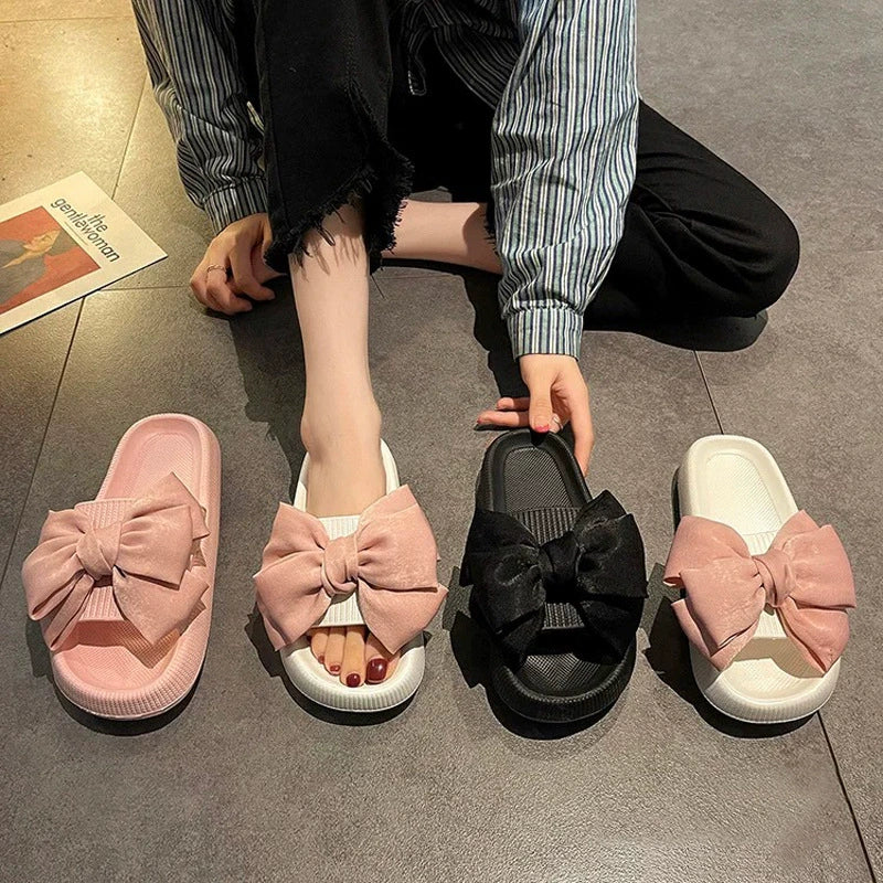 Women's Oversized-Bow Platform Slides, EVA Indoor-Outdoor Slippers, EU Sizes 36-45