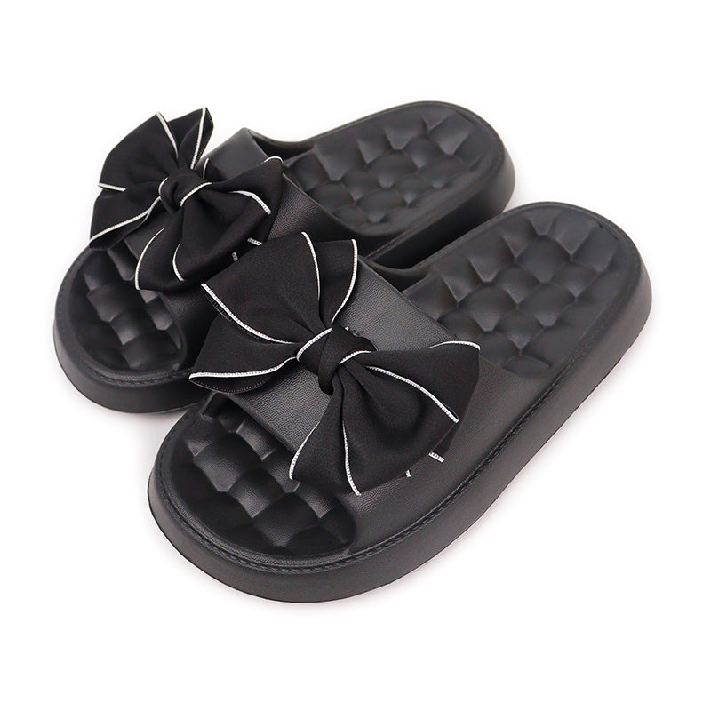 Women’s Oversized Bow Platform Slides, Soft-Look Upper and Chunky Open-Toe Sole
