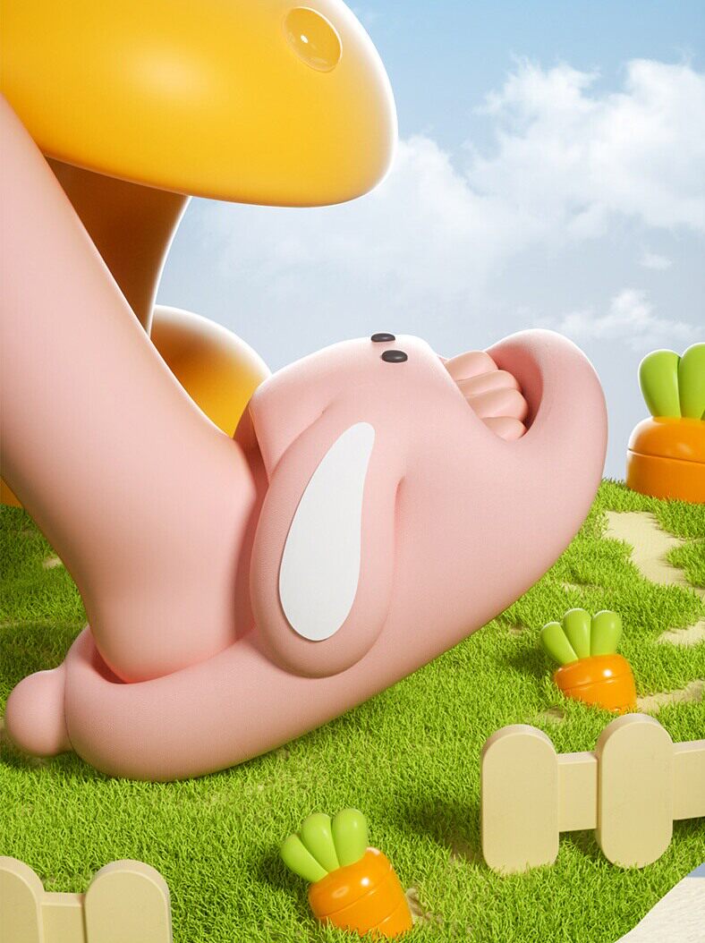 Cute Cartoon Bunny Kids Slides, Soft Non‑Slip Open‑Toe Summer Slippers for Little Girls Boys Indoor Home Wear