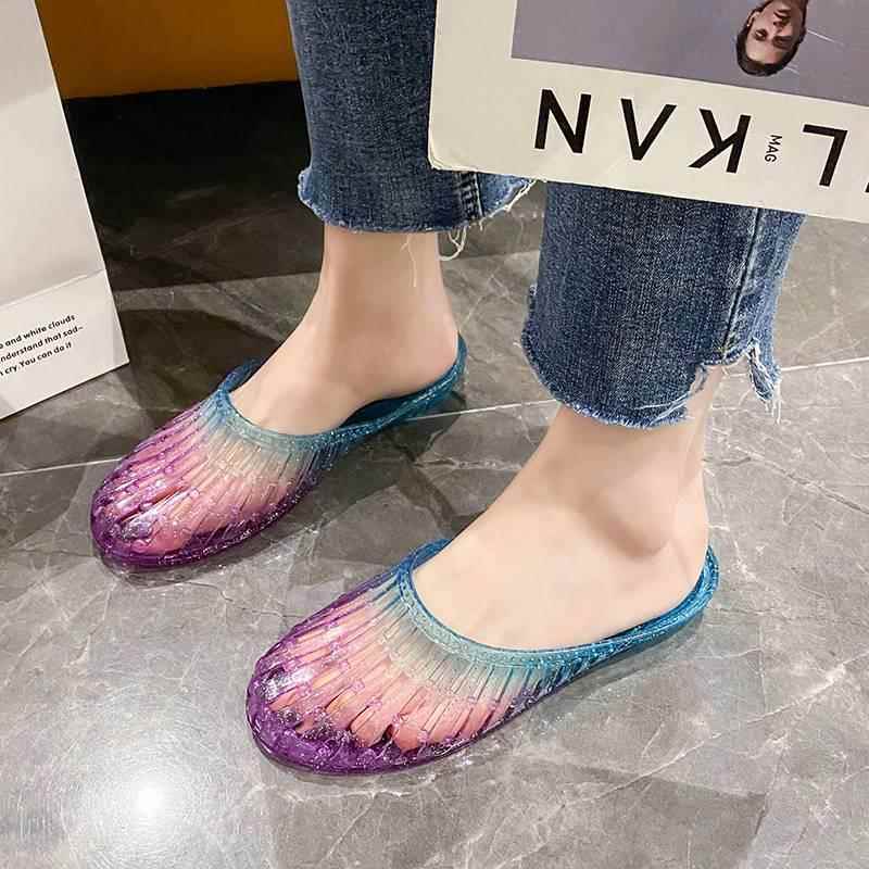 Women Crystal Closed‑Toe Hollow Slides, Non‑Slip Plastic Jelly Mules for Bathroom Home Beach Summer
