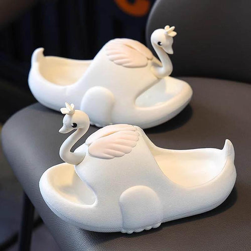Cute Swan Kids Slippers, Non‑Slip Odor‑Resistant Lightweight Open‑Toe Summer Shower Slides for Boys Girls Toddlers