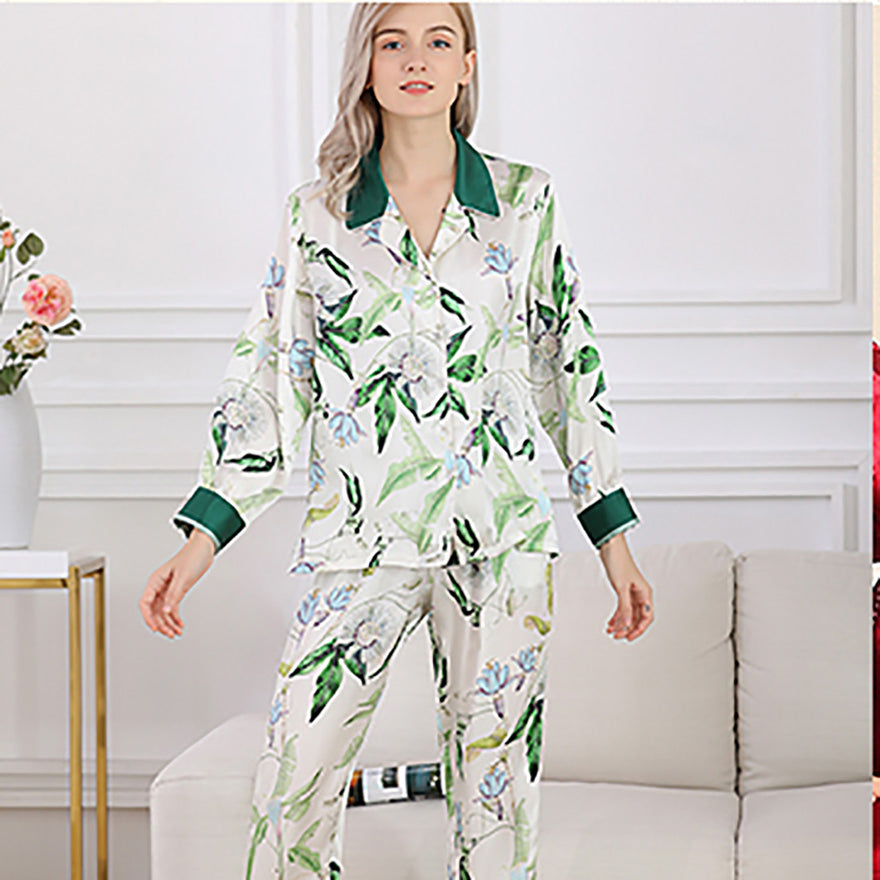 Set Piyama Wanita Lengan Panjang Motif Bunga dengan Aksen Pinggiran, Atasan Kancing Depan dan Celana, Ukuran S-XL