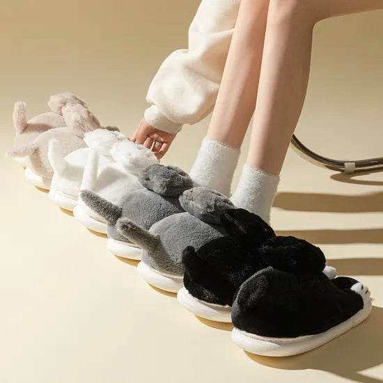 Cute Cat Fuzzy Indoor Slippers, Plush Winter House Shoes with PVC Outsole, Unisex Style