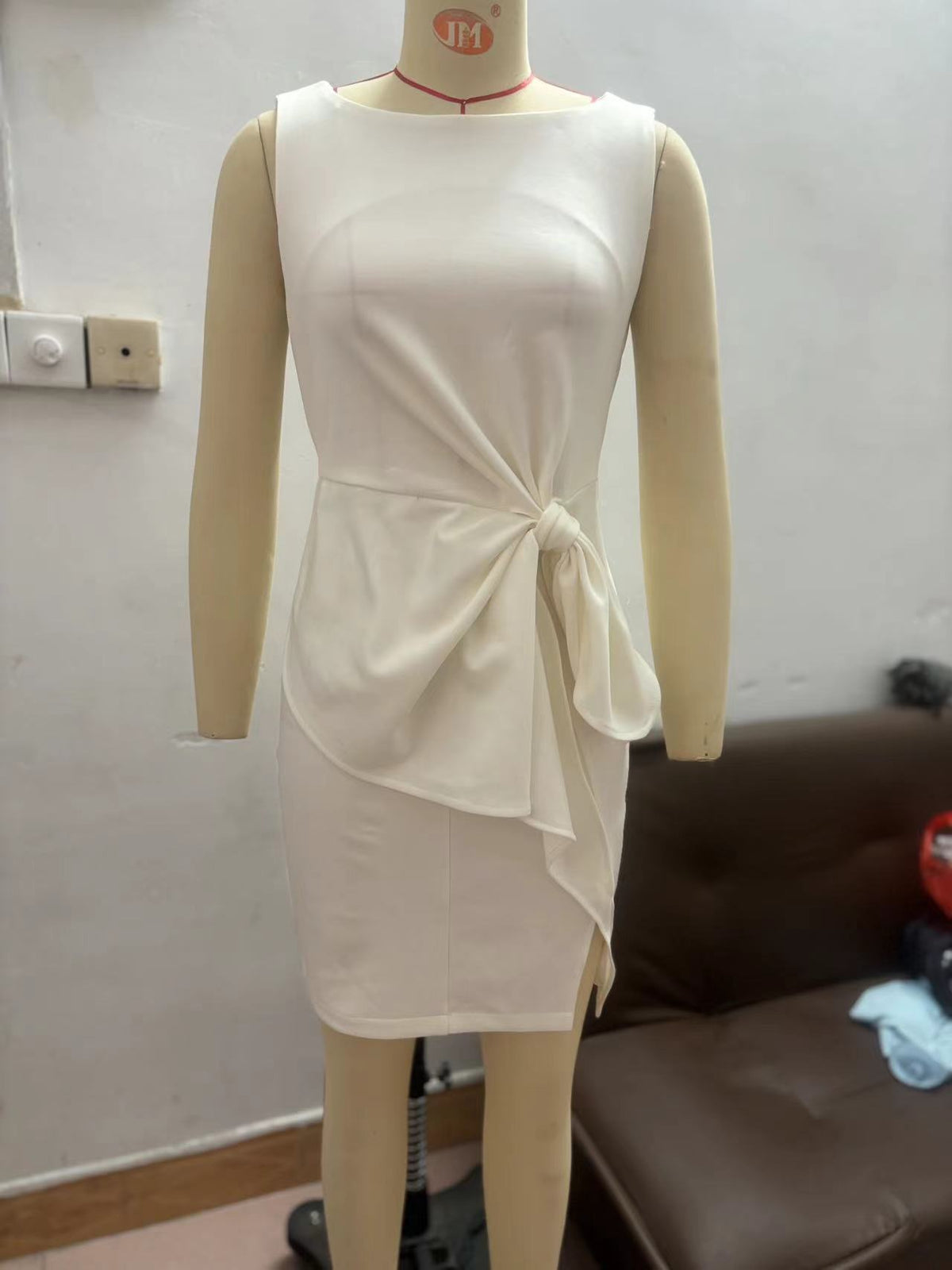 Sleeveless Bow‑Accent Midi Cocktail Dress, Elegant Boat Neck Split Hem Formal Party Dress for Women