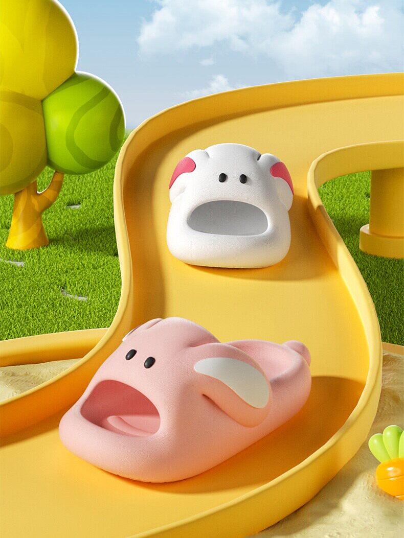 Cute Cartoon Bunny Kids Slides, Soft Non‑Slip Open‑Toe Summer Slippers for Little Girls Boys Indoor Home Wear