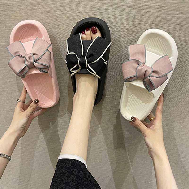 Women's Oversized-Bow Platform Slides, EVA Indoor-Outdoor Slippers, EU Sizes 36-45