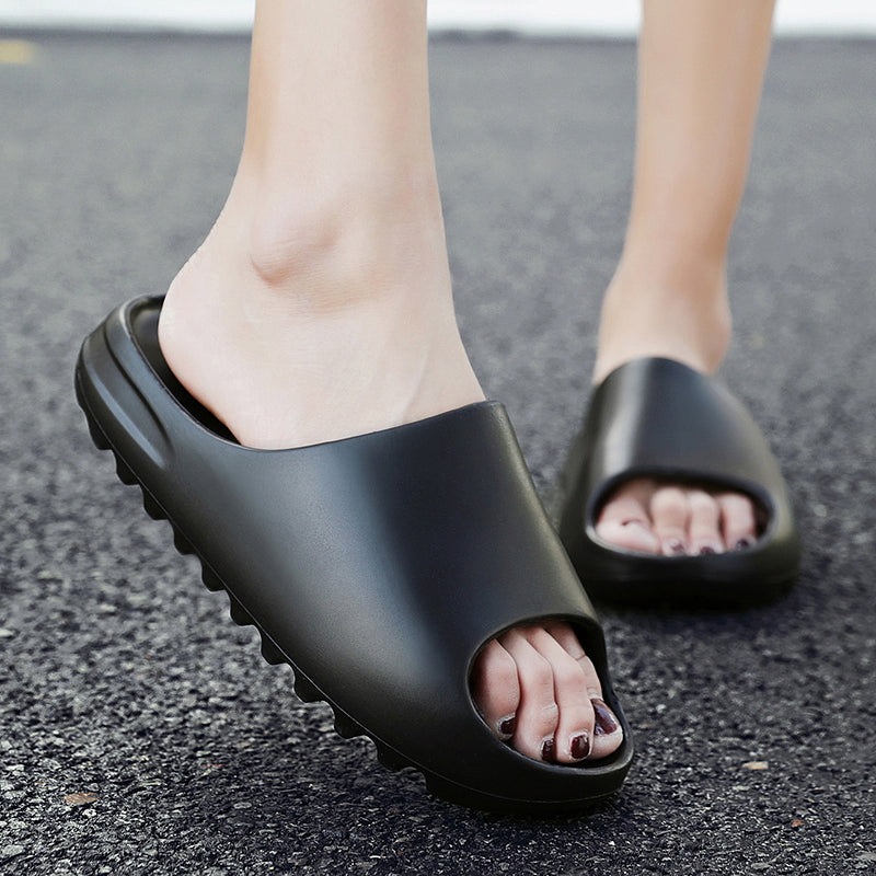 Sandal Platform Cloud Sculpted Wanita, Sandal Kasual Monokrom Ujung Terbuka