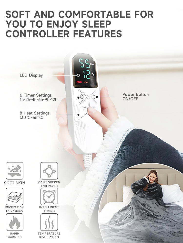 Dual Sided Flannel Electric Under Blanket | Adjustable Temperature Control, Non-Slip Backing, Detachable Cord Machine Washable Heated Mattress Pad, Queen King & Multi Sizes Winter Bed Warmer for Bedroom