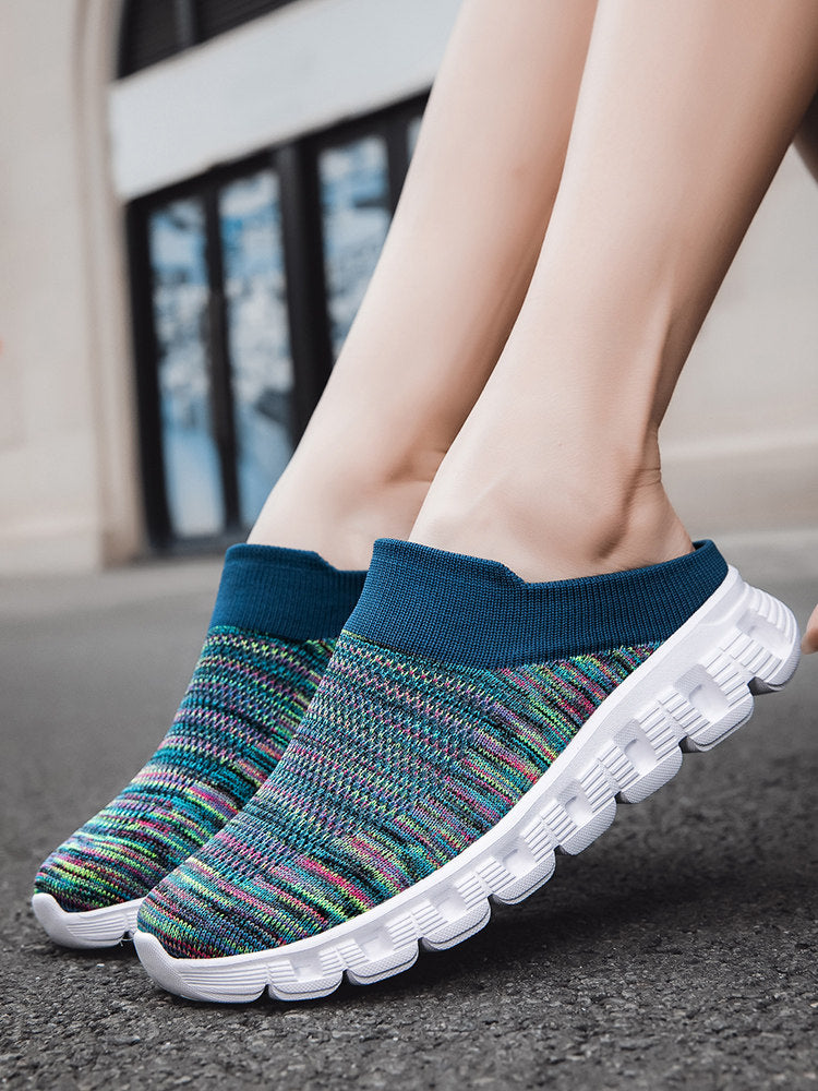 Slip‑On Fly Knit Mule Sneakers, Breathable Backless Sock Shoes, Big Sizes Available for Summer