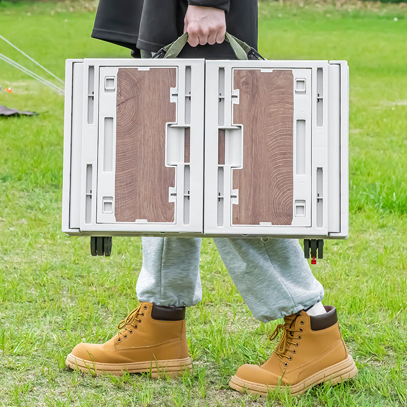 Folding Camping Storage Box with Table – Portable Outdoor Organizer & Utility Cart