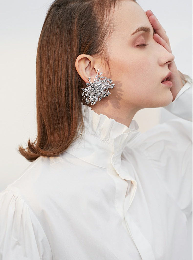 Crystal floral drop earrings by Yoshan, detail view 7