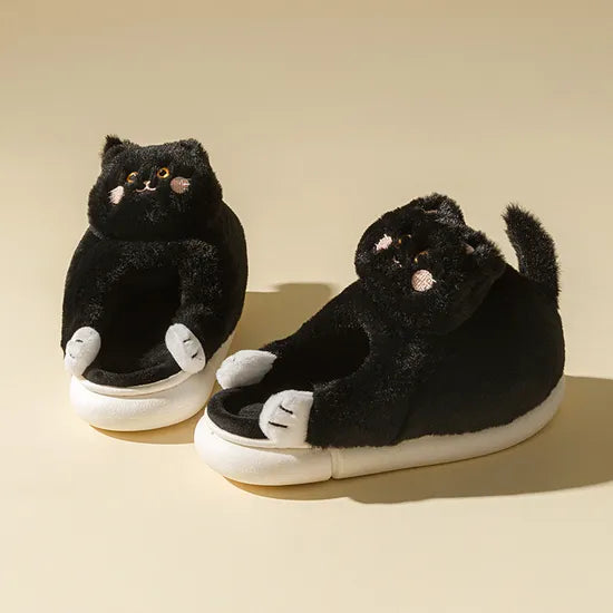 Cute Cat Fuzzy Indoor Slippers, Plush Winter House Shoes with PVC Outsole, Unisex Style