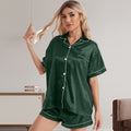 Set Piyama Pendek Wanita Tampilan Satin, Atasan Kancing Depan dan Celana Pendek Pinggang Karet, Ukuran S-XXL