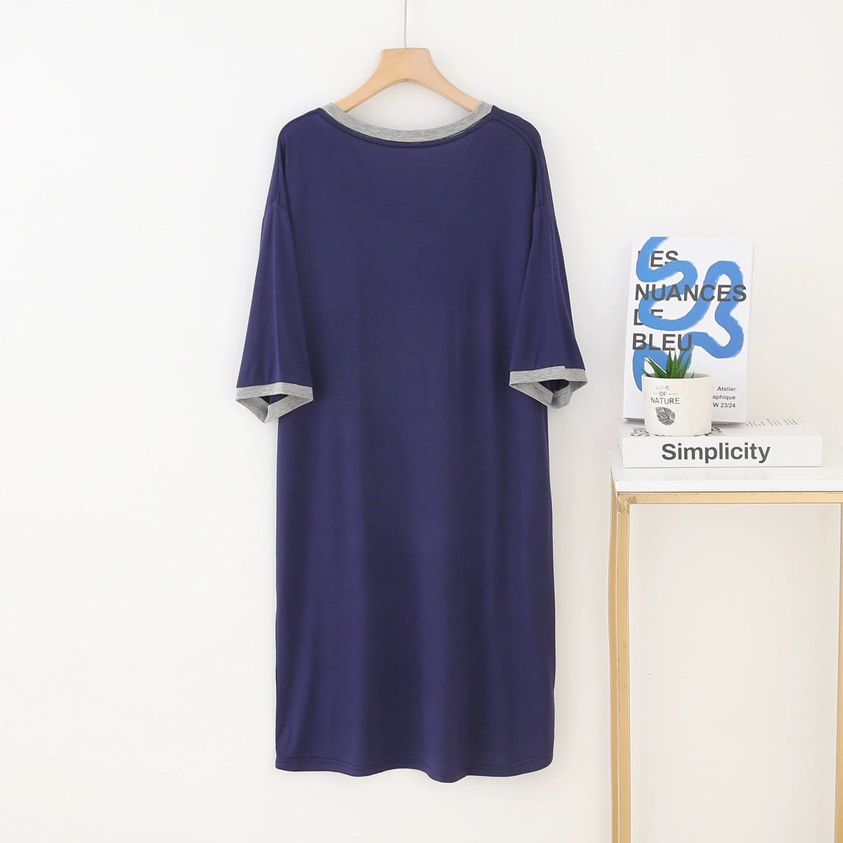 Daster Midi Wanita Kerah V, Gaun Santai Lengan Pendek Bahan Modal, Ukuran S-3XL
