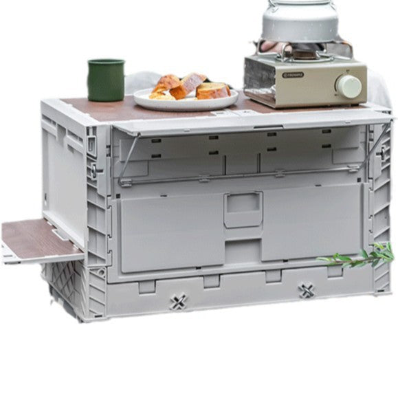 Folding Camping Storage Box with Table – Portable Outdoor Organizer & Utility Cart
