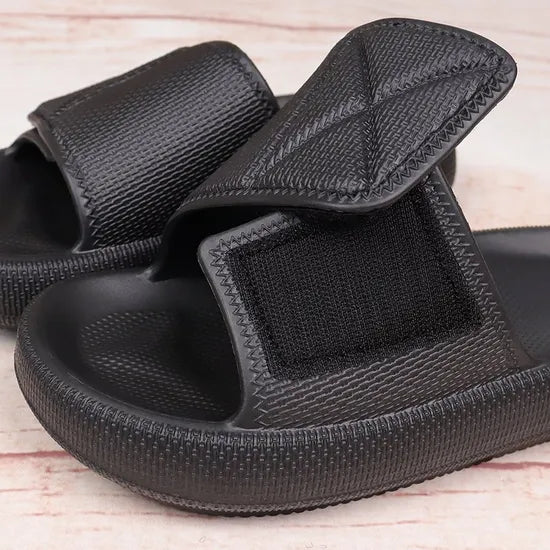 Geometric Adjustable-Strap EVA Platform Slides, Monochrome Open-Toe Slippers, EU Sizes 35-45
