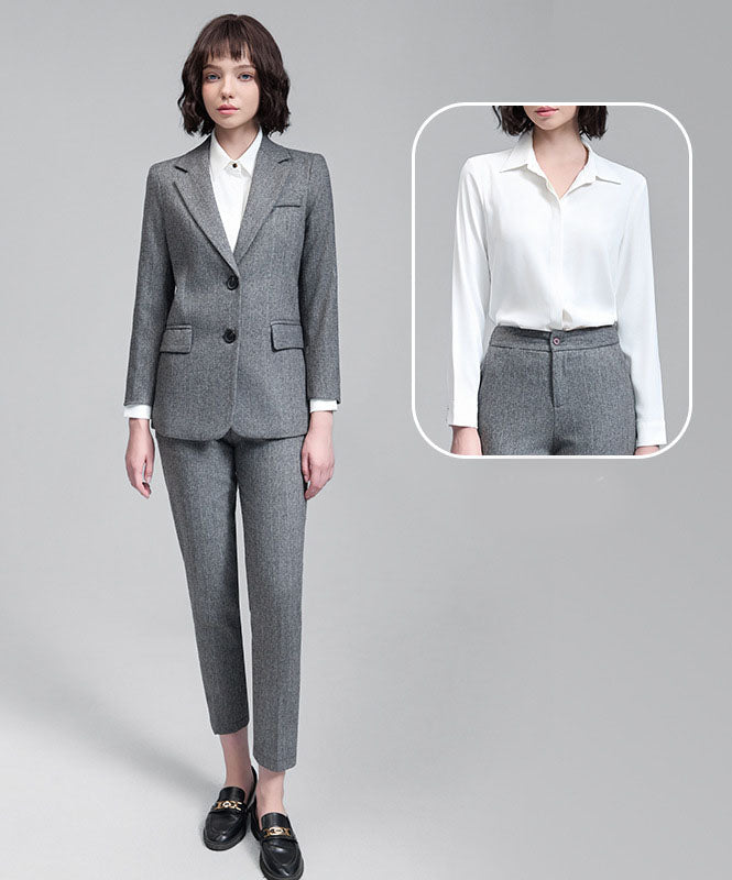 Women’s Wool Blend Business Suit Set Blazer & Trousers Formal Office Interview Outfit for Fall