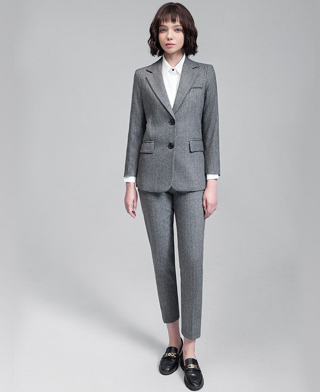 Women’s Wool Blend Business Suit Set Blazer & Trousers Formal Office Interview Outfit for Fall