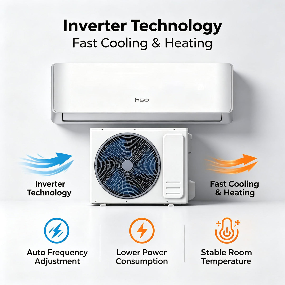 AC R32 Inverter Split Air Conditioner Ductless Mini Split for Bedroom and Living Room Home Cooling