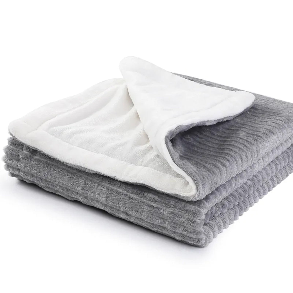 Mulan Ribbed Flannel Faux Fur Electric Heated Throw Blanket with Temperature Controller for Winter Bedroom