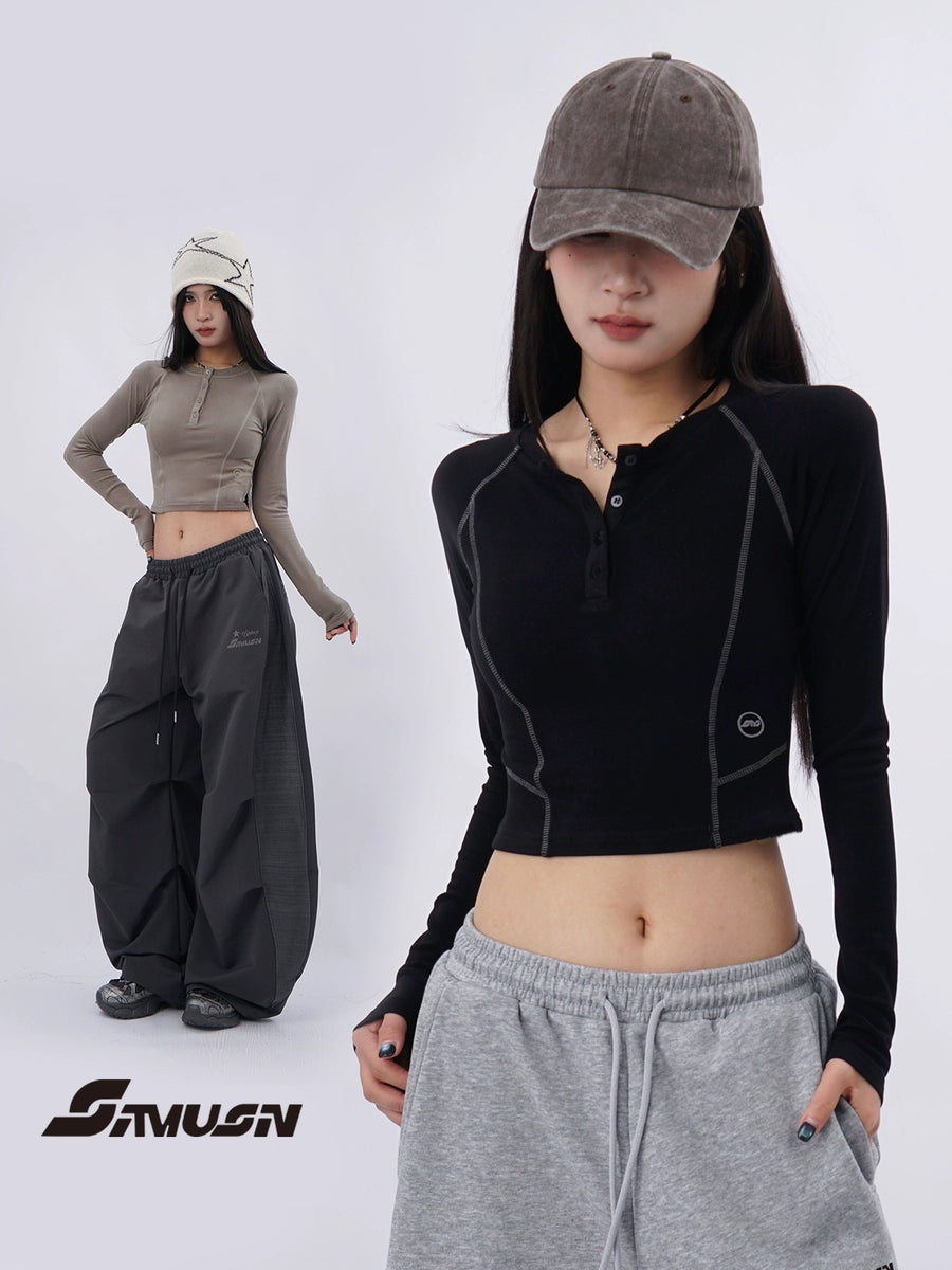 Women's Black Slim-fit Long Sleeve Cropped T-shirt Casual Tee for Date Night Streetwear Everyday Wear Slimming Summer Weekend