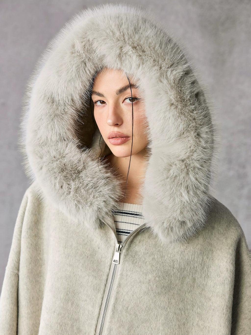 Women's Wool Fur-Collar Hooded Winter Coat for Fall Layering Travel Office Everyday Wear Holiday Date Night