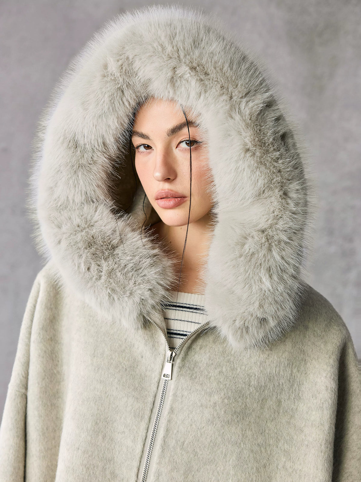Women's Wool Fur-Collar Hooded Winter Coat for Fall Layering Travel Office Everyday Wear Holiday Date Night