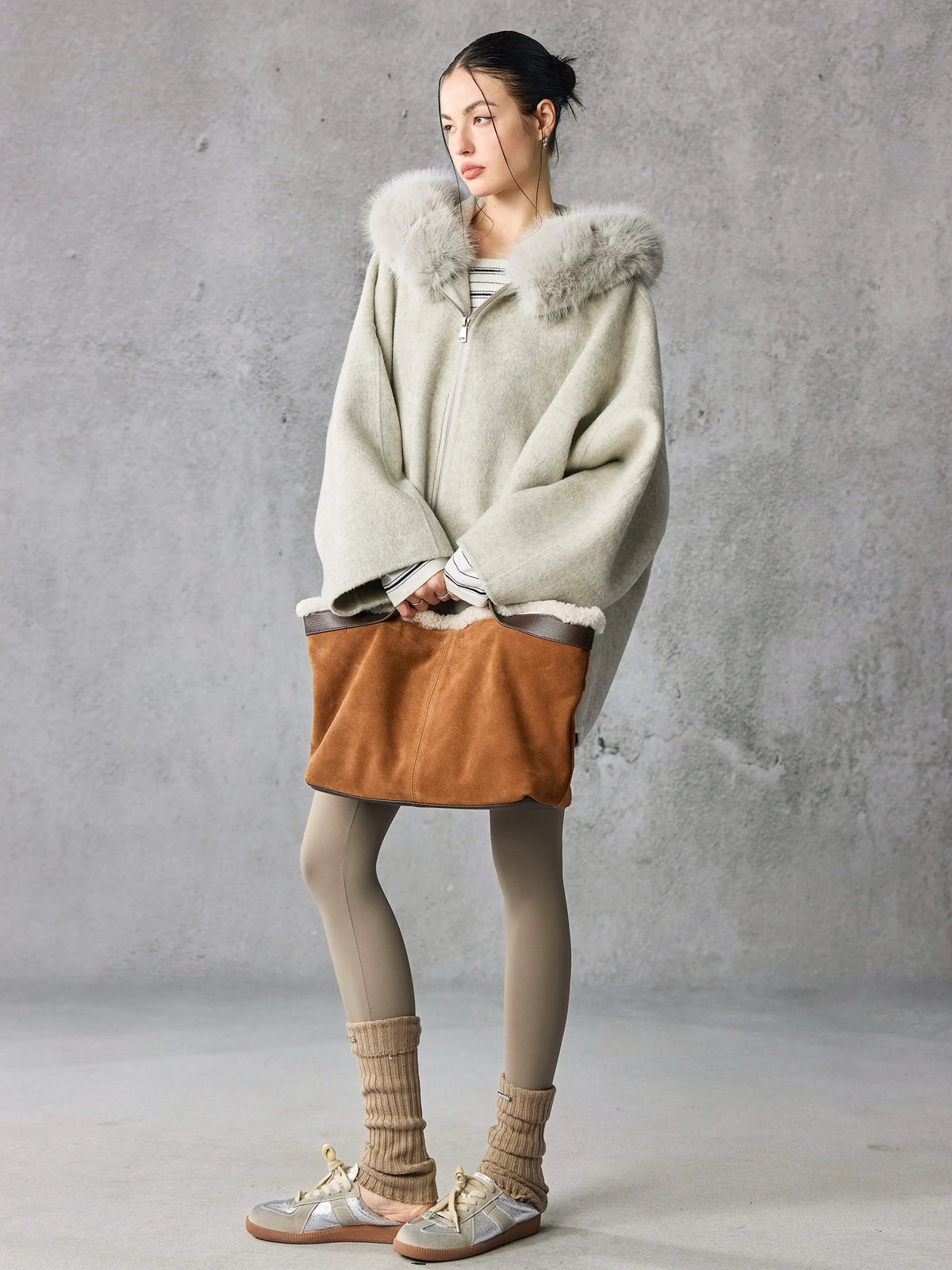 Women's Wool Fur-Collar Hooded Winter Coat for Fall Layering Travel Office Everyday Wear Holiday Date Night