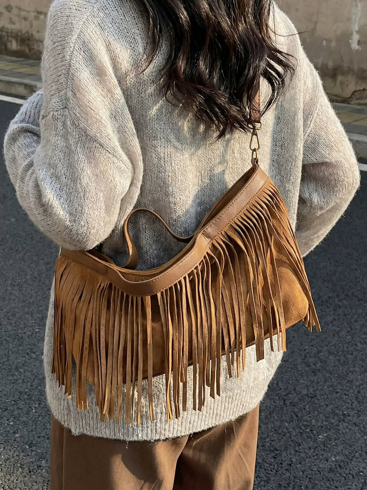 Women's Tassel Spring Summer Suede-look Retro Tote Bag Shoulder Crossbody Purse Work Travel Everyday Purse