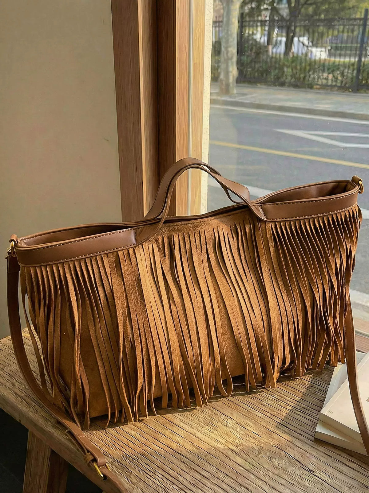 Women's Tassel Spring Summer Suede-look Retro Tote Bag Shoulder Crossbody Purse Work Travel Everyday Purse