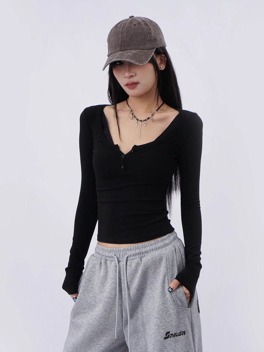 Women's Black Slim-fit Long Sleeve Cropped Top Fashion Blouse Shirt for Office Outfits Business Casual Streetwear Slimming Weekend Everyday