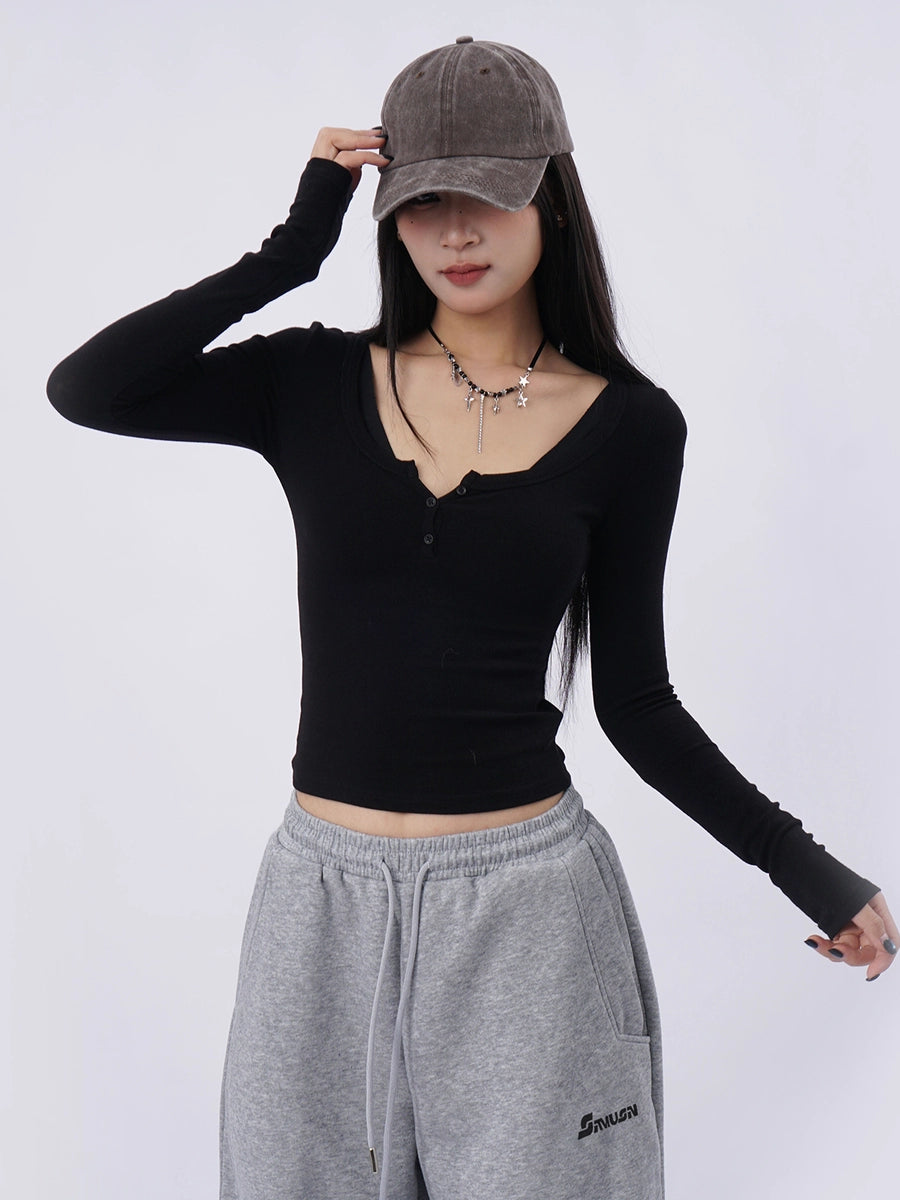 Women's Black Slim-fit Long Sleeve Cropped Top Fashion Blouse Shirt for Office Outfits Business Casual Streetwear Slimming Weekend Everyday
