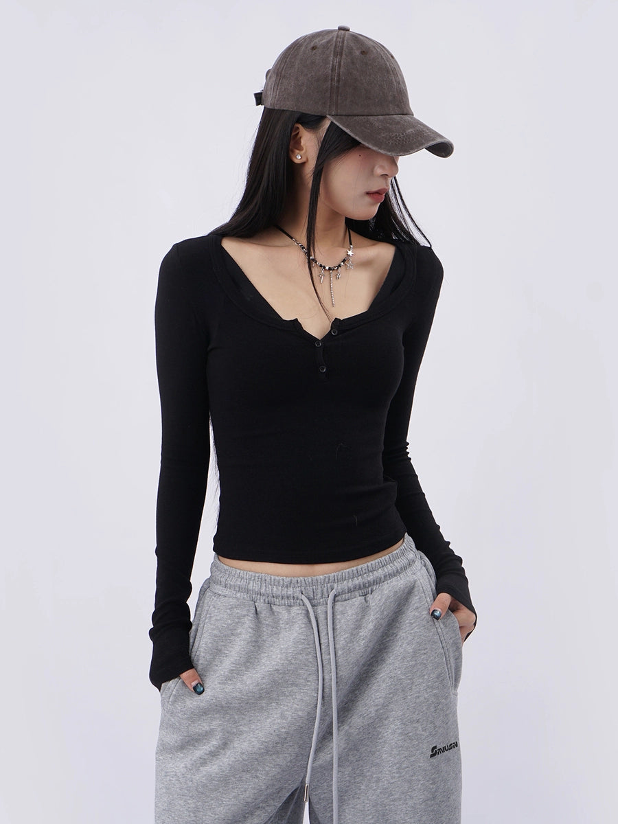 Women's Black Slim-fit Long Sleeve Cropped Top Fashion Blouse Shirt for Office Outfits Business Casual Streetwear Slimming Weekend Everyday