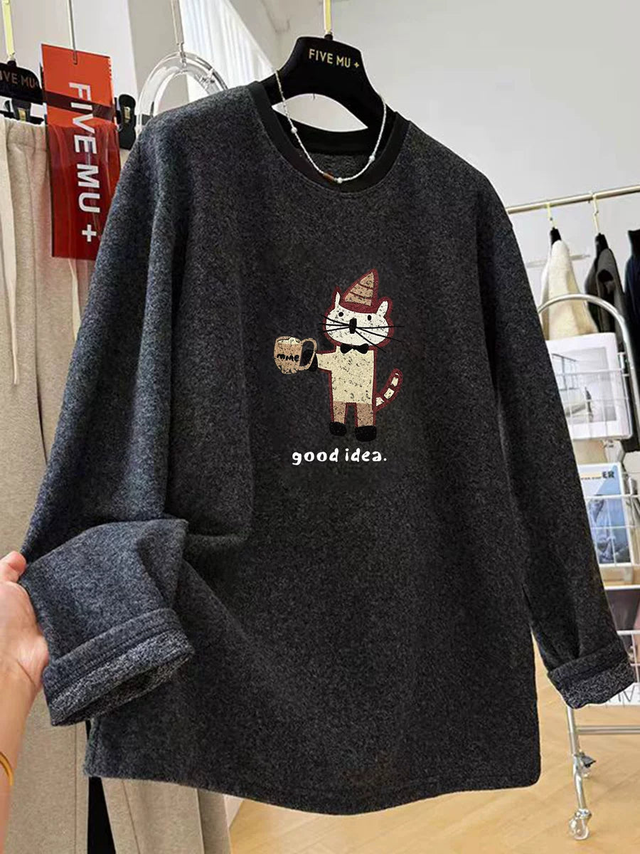 Women's Fall Winter Grey Longline Thickened Fleece-Lined Plus Size Oversized Midi Top Fashion Blouse Shirt for Office Outfits Sleeve Business Casual