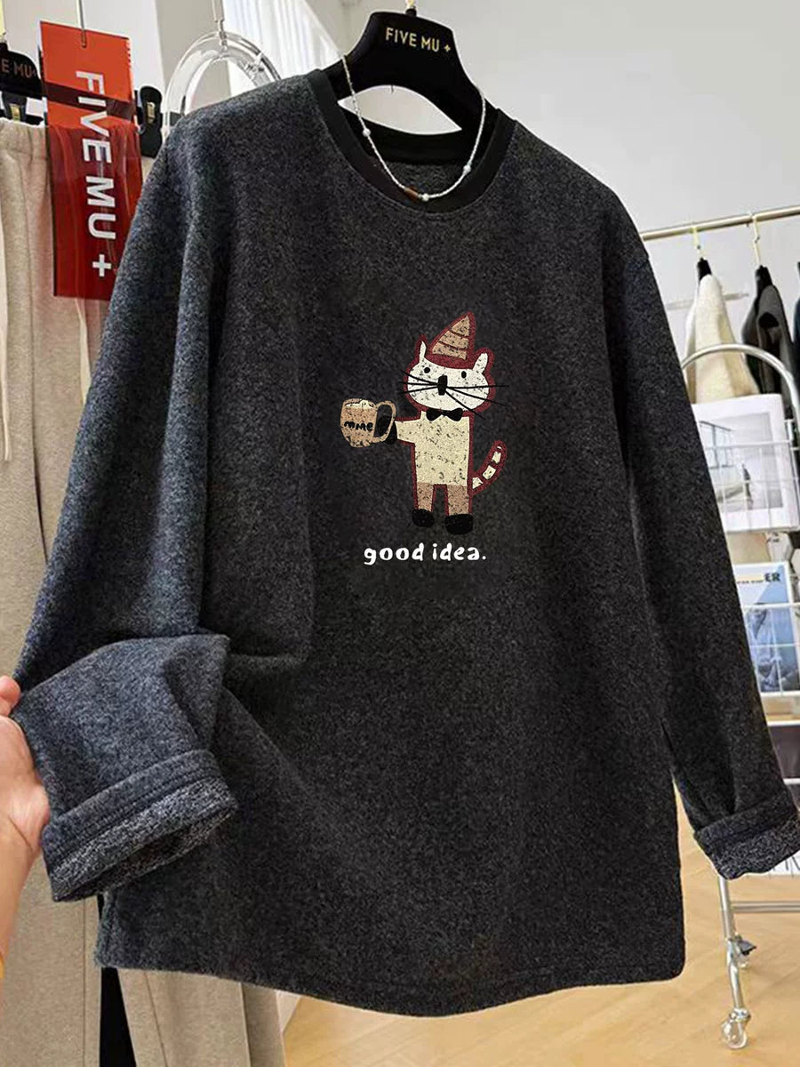 Women's Fall Winter Grey Longline Thickened Fleece-Lined Plus Size Oversized Midi Top Fashion Blouse Shirt for Office Outfits Sleeve Business Casual
