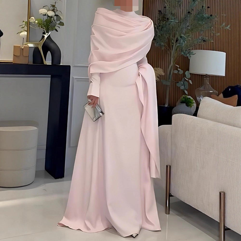 Women's Fall Winter Pleated Evening Dress Formal Midi Dress Gown Party Black Tie