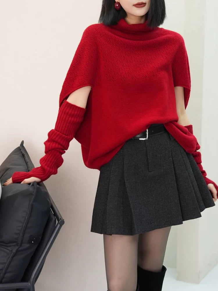 Women's Turtleneck Grey Knit Korean-Style Two-Piece Set for Office Workwear Wedding Guest Business Casual Travel Weekend At Home
