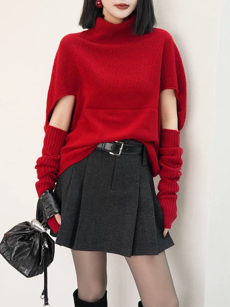 Women's Turtleneck Grey Knit Korean-Style Two-Piece Set for Office Workwear Wedding Guest Business Casual Travel Weekend At Home