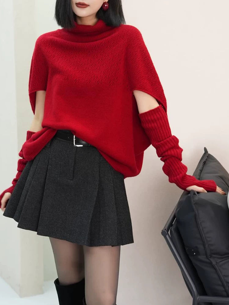 Women's Turtleneck Grey Knit Korean-Style Two-Piece Set for Office Workwear Wedding Guest Business Casual Travel Weekend At Home