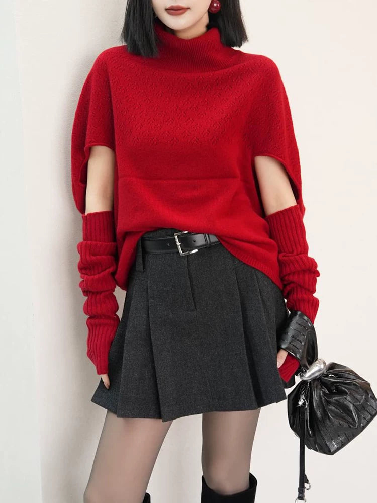 Women's Turtleneck Grey Knit Korean-Style Two-Piece Set for Office Workwear Wedding Guest Business Casual Travel Weekend At Home