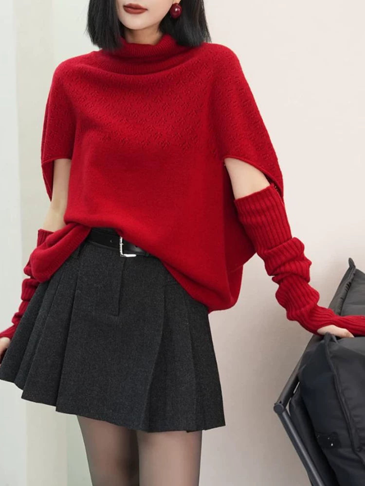 Women's Turtleneck Grey Knit Korean-Style Two-Piece Set for Office Workwear Wedding Guest Business Casual Travel Weekend At Home