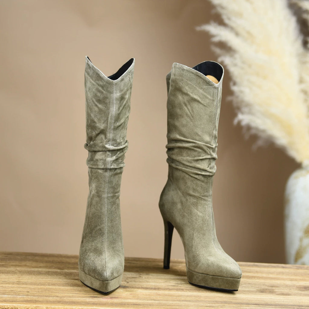 Women's Fall Winter Chunky Sole Pointed Toe Stiletto High Heel Petite Heels for Office Outfits Wedding Guest Cocktail Party Work and Travel Everyday